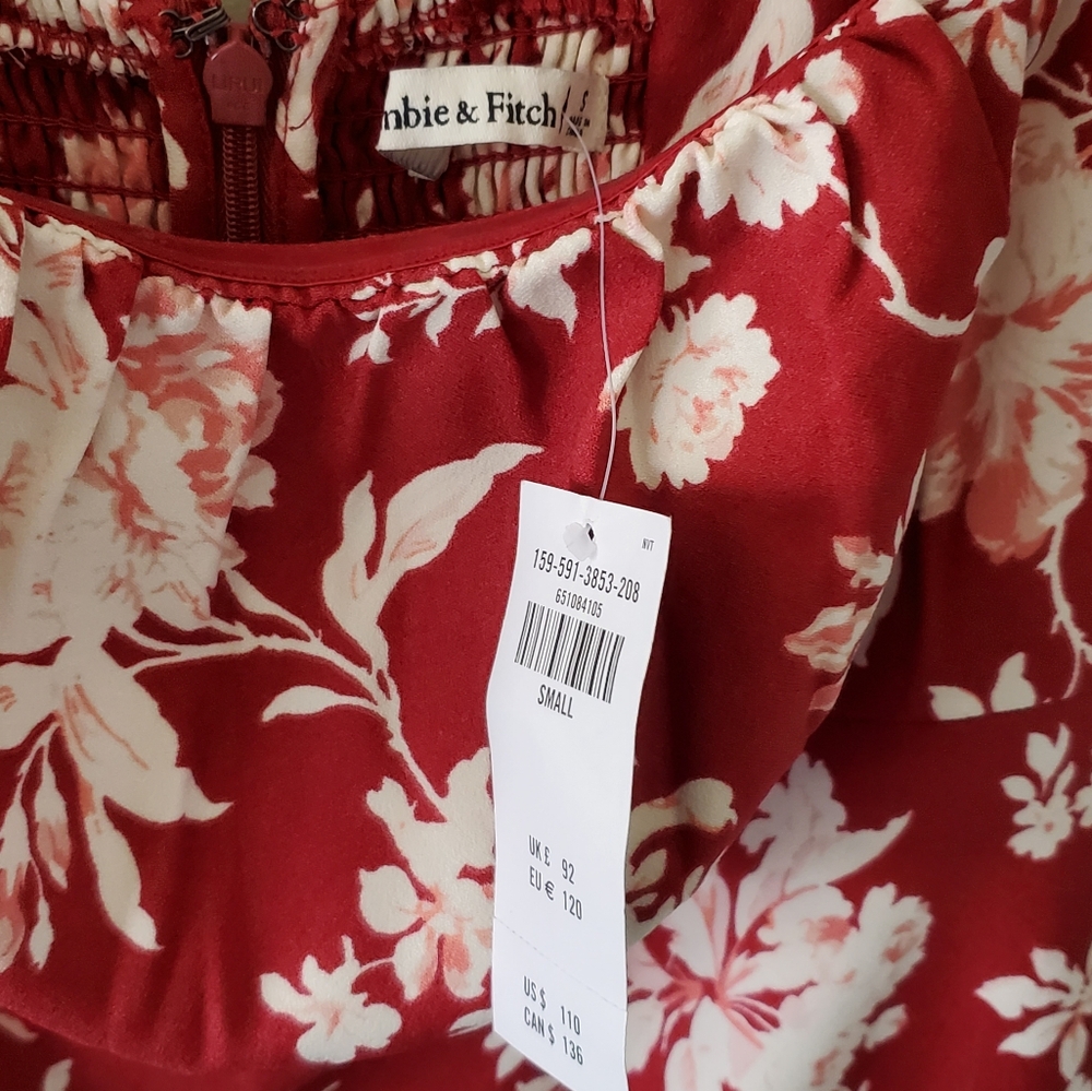 NWT Abercrombie & Fitch Smock Back Mini Dress Size S Milkmaid Coquette Tropical - Picture 5 of 11